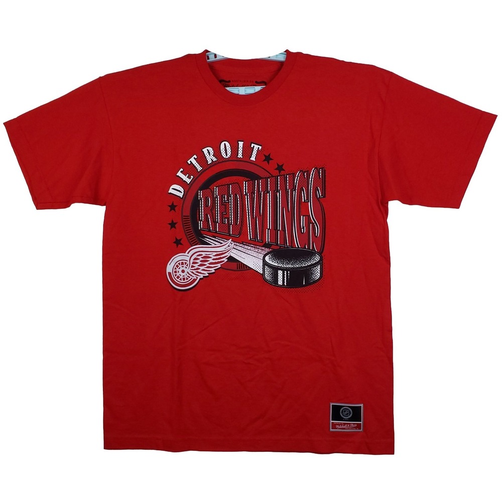 Detroit Red Wings Mitchell & Ness NHL Large Shirt Hockey Puck Art Red NWT